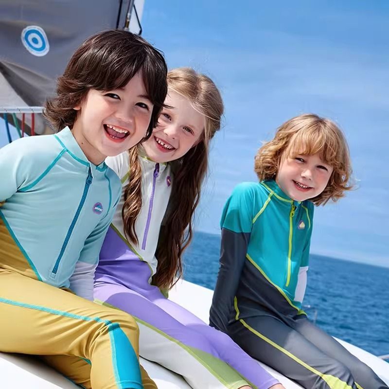 Boys and Girls Summer Swimsuit Long-Sleeved 2025 One-Piece Sun Protection Thin Quick-Drying Seaside Vacation Surfing Suit