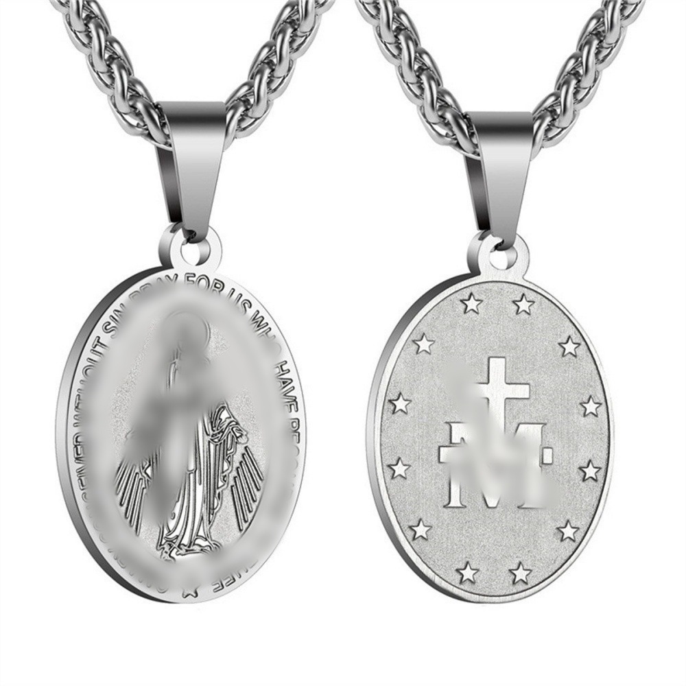 Amazon's best-selling cross-border product: double-sided portrait medal cross stainless steel pendant necklace for men and women, wholesale