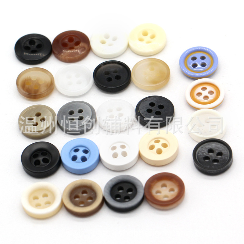 11.5/10/9mm Round Resin Four-Hole Shirt Buttons, Two-Tone Spray Paint Matte Buttons, Small Buttons Wholesale 11.5/10/9mm Round Resin Four-Hole Shirt Buttons, Two-Tone Spray Paint Matte Buttons, Small Buttons Wholesale