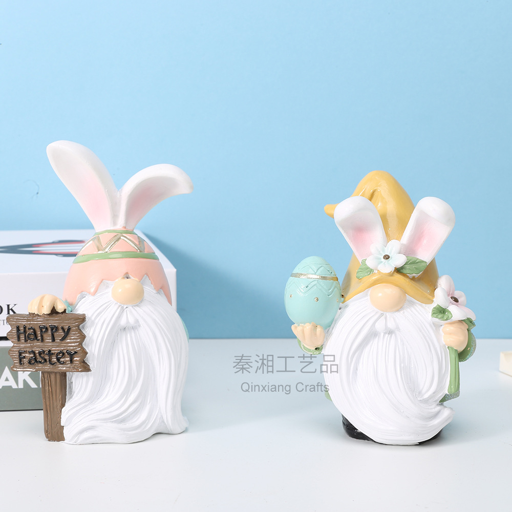 亚马逊新款复活节兔子摆件用品精灵小矮人桌面分层托盘树脂工艺品