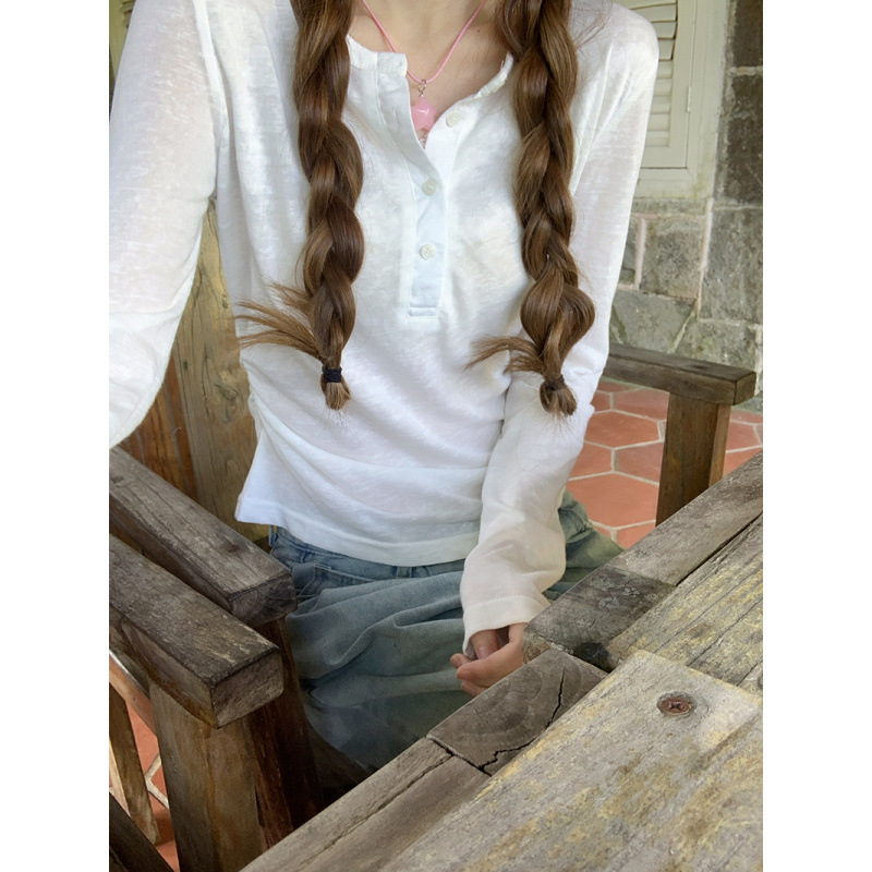 White Lace Splicing Long-Sleeved T-Shirt for Women Summer Thin Pure Lust Design Slim Air-Conditioned Sun Protection Blouse Top