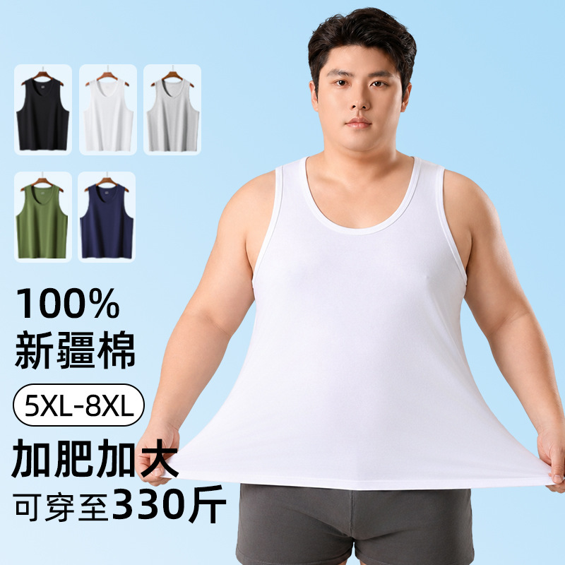 Plus-Size 100% Cotton Men's Summer Vest for Big and Tall Individuals, 150kg Pure Cotton Sleeveless T-Shirt Undershirt