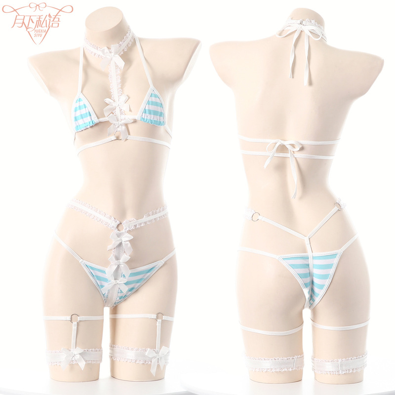 Sexy Lingerie, Two-Dimensional Striped Bikini, Sexy and Pure Desire Private Room Three-Point Garter Belt Set Sexy Lingerie, Two-Dimensional Striped Bikini, Sexy and Pure Desire Private Room Three-Point Garter Belt Set