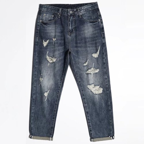 Men's Summer Denim Jeans with Holes, Pure Cotton, Low Cut, Fashion Hip-Hop Style, Versatile Men's Denim Pants