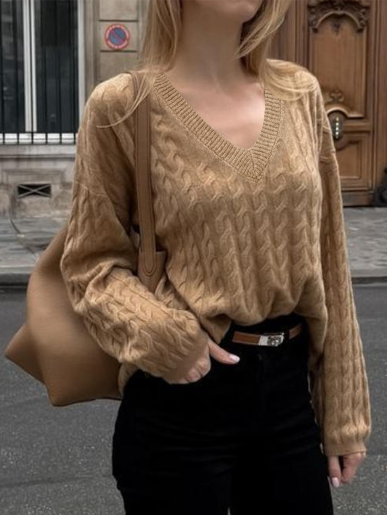 Kaikuo transfronterizo Europa y los Estados Unidos 2025 otoño y invierno lana perezosa viento V cuello cómodo color sólido casual universal suéter Amazon