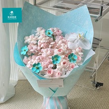 新款手撕东巴纸蓝色花束鲜花包装纸百褶肌理纸艺术款包花纸资材