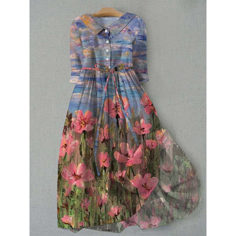 European and American Amazon New Shirt Dress Bohemian Holiday Style Large Swing Skirt Printed Dress