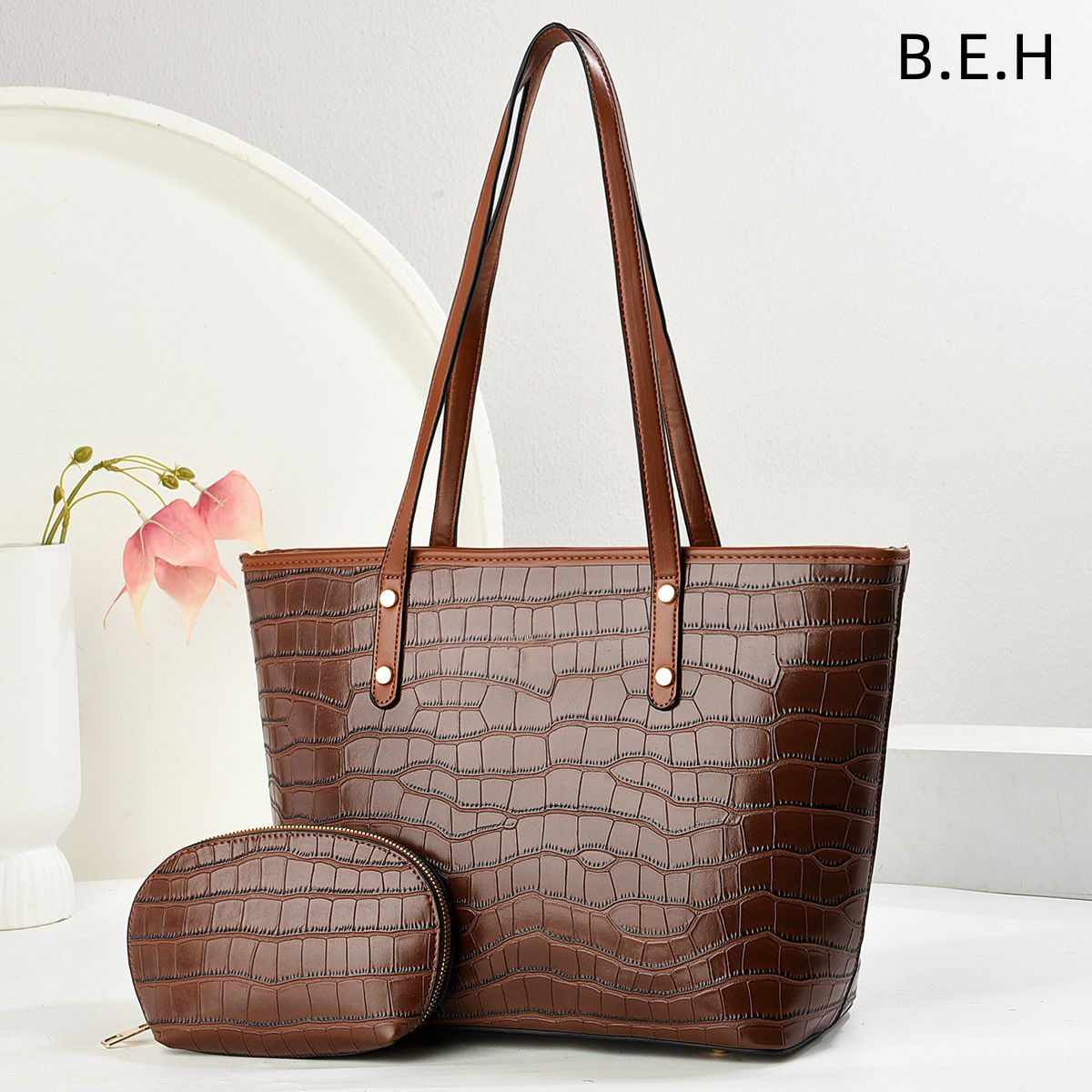 Bolso Tote Retro de Gran Capacidad para Mujer de PU con Cremallera para Uso Diario y Trabajo
