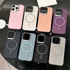苹果16promax肤感磁吸手机壳iPhone15金属镜头14纯色13防摔保护套