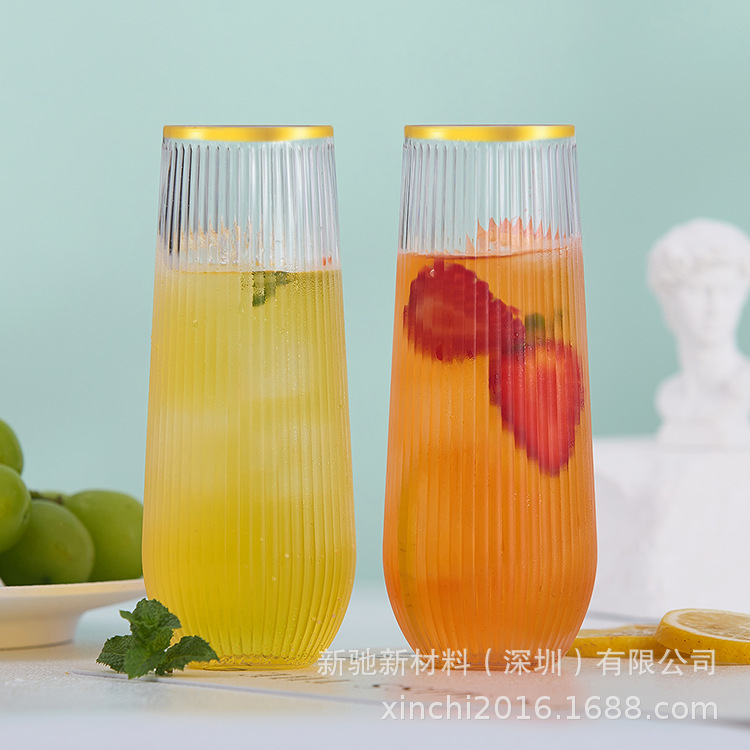 Venta al por mayor 9oz bronceado taza de plástico desechable oro copa de vino helado copa de vino copa de champán