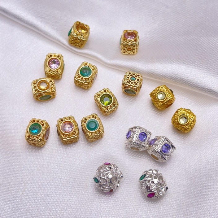 Color-Keeping Sand Gold DIY Pearl Setting Colorful Diamond Separating Bead Hollow Bead Necklace Bracelet Earrings Accessories Materials