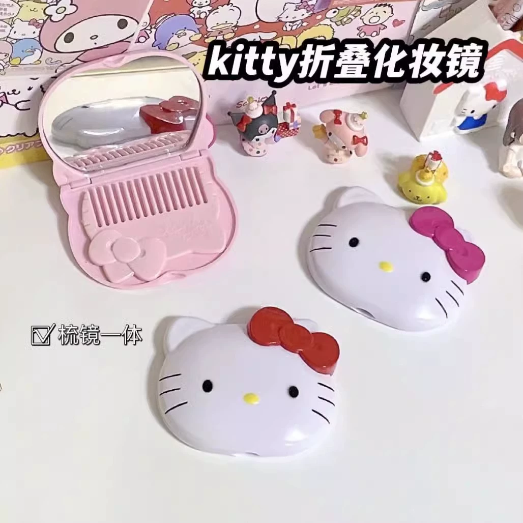 Складное зеркало Hello Kitty 10×8 см, маленькое портативное зеркало с набором кистей и материалов для DIY