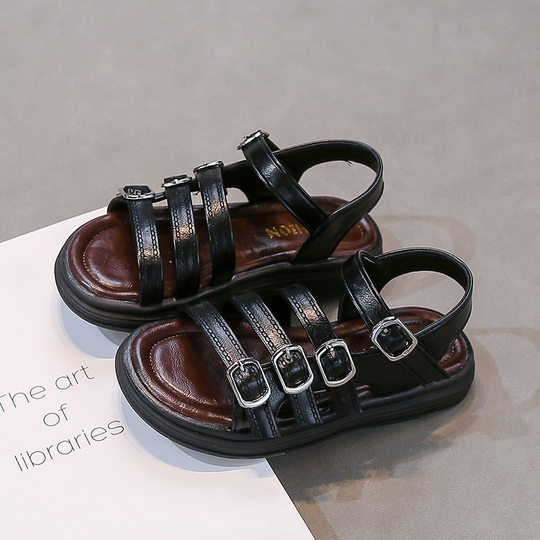 Girls Sandals 2025 New Summer Children Roman Princess Shoes Soft Sole Non-slip Sandals Girls Fashion Beach Shoes