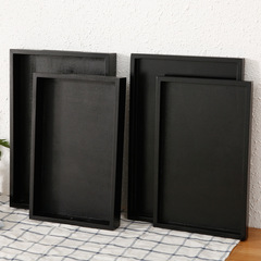 實木黑色托盤木質水果餐盤長方形酒店餐廳黑漆松木茶水點心盤