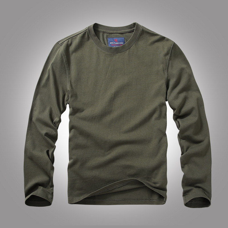 男士迷彩长袖T恤 男秋季时尚军旅风圆领印花纯棉上衣阿美咔叽美式