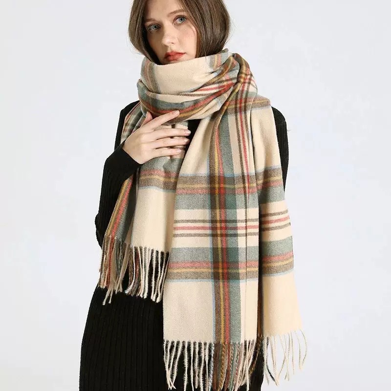 Cross-Border Plaid Scarf for Women in Winter Imitation Cashmere Thickeneded Versatile Cold-Proof Neck Shawl Tassel European and American Warm Scarf