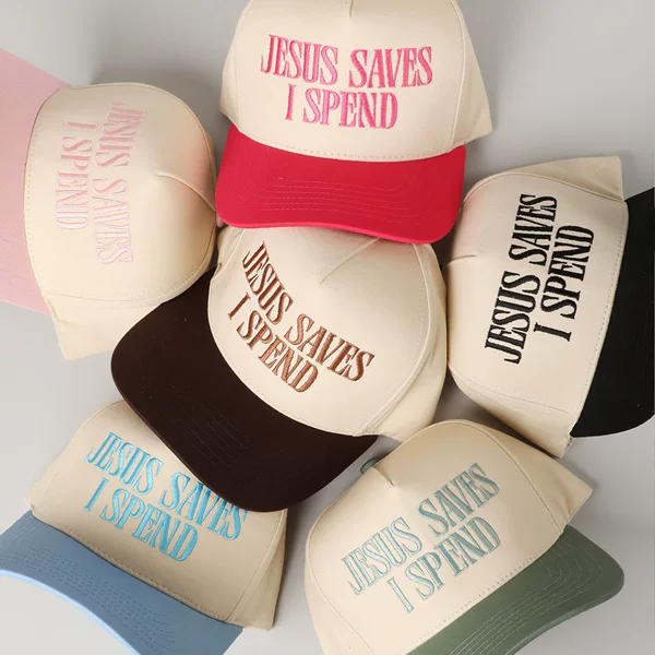 Cross-Border Jesus Saves I Spend Embroidered Trucker Hat Color-Blocked Baseball Cap Unisex Casual Hat