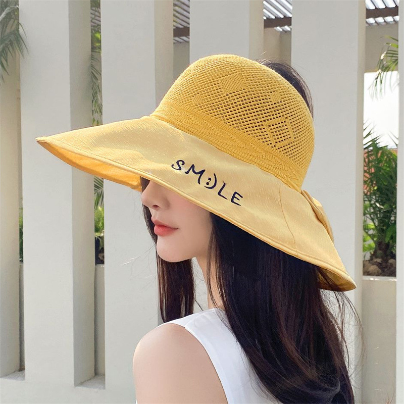 Summer New Foldable Empty Top Women Letter Bow Sun Hat display picture 3