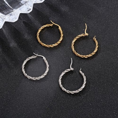 Elegant European and American Style Stainless Steel Round Earrings, Unique Design, Personal Trendy Women's Titanium Steel Twisted Wire Earrings, Geometric Accessory