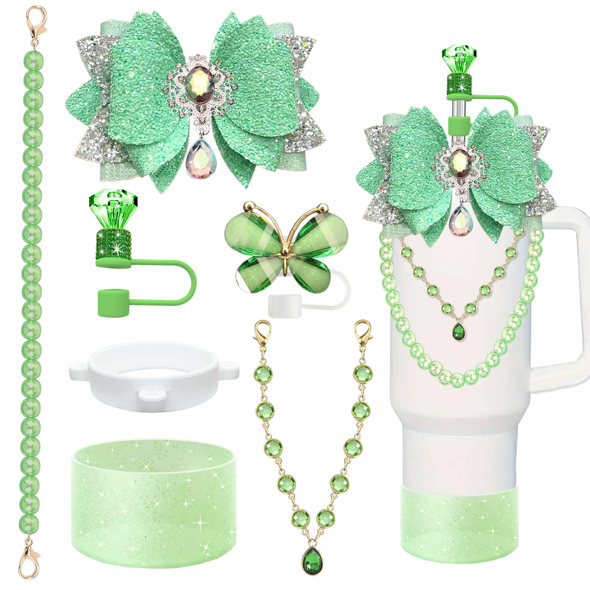Accesorios de taza Stanley colgante de cuerda de mano flor de silicona gorra de paja de peluche colgante de taza cadena de taza de color cubierta de taza