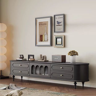 French Style Solid Wood TV Cabinet Living Room Household Cream Style Light Luxury High-end Feeling Baked Paint American Style White High-rise TV