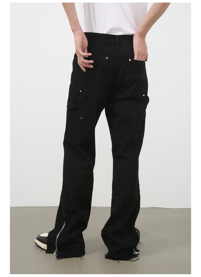 Quần jean nam ống suông phối khóa kéo phong cách Hàn, quần dài denim mềm mại — Màu đen chi tiết 5