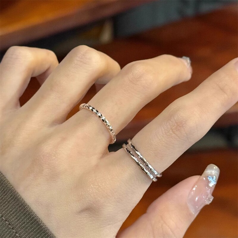 Japanese and Korean New Style Ins Style Geometric Line Irregular Corrugated Curved Surface Double Layer Opening Ring Women's Cold Style Finger Ring