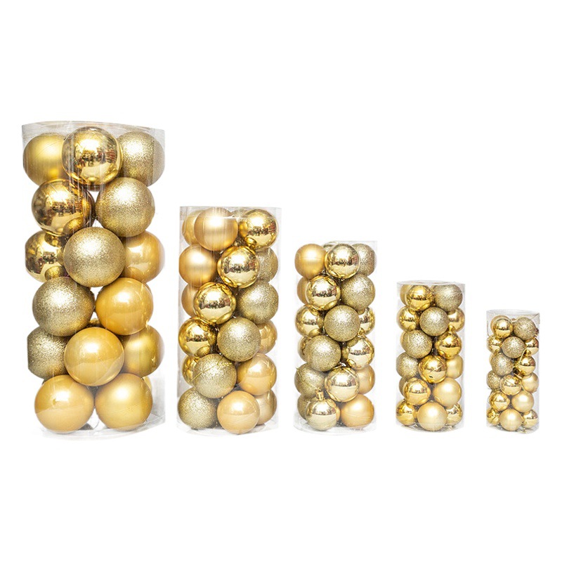 Bola de Navidad barril 24 paquetes de plástico PS bola de galvanoplastia árbol de Navidad decoración colgante colgante bola de color oro y plata rojo