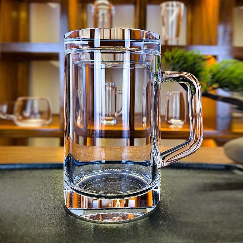 東海天然原石原鉱クリスタルカップ 大容量蓋付きカップ オフィス茶室クリスタルガラス茶杯 茶器|undefined