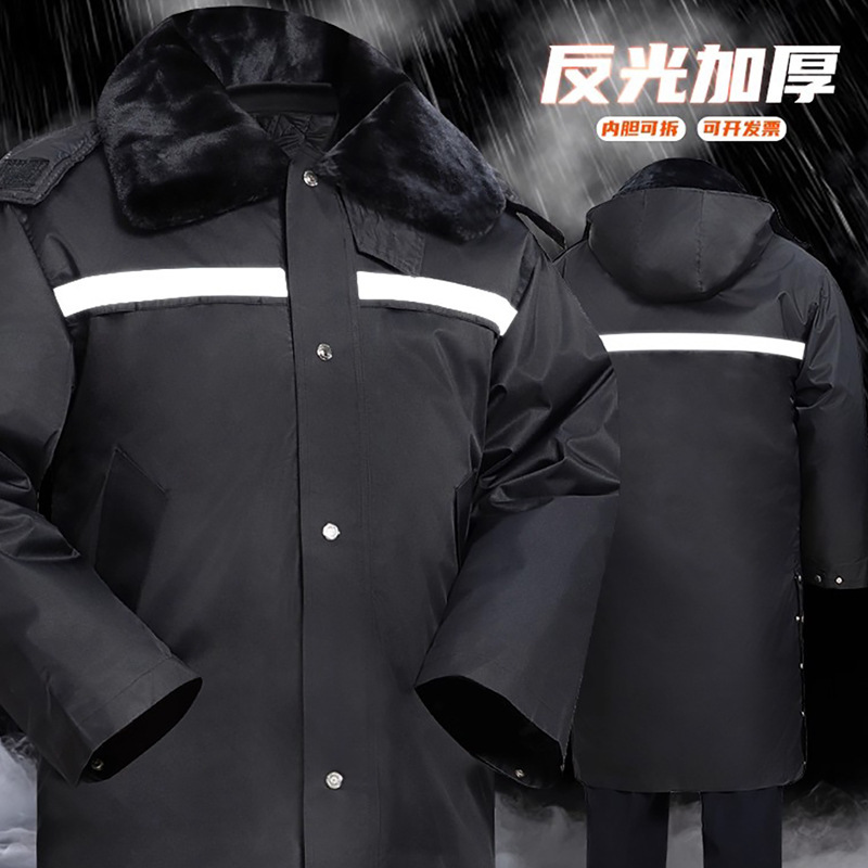 Down Cotton Security Work Clothes Winter Logistics Construction Site Cold-Proof Cotton Jacket Thickeneded Rain-Proof Outdoor Reflective Strip Cotton Coat