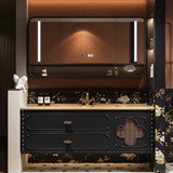 Шкаф для ванной из ротанга, керамический встроенный умывальник, зеркальный шкаф, шкаф для умывальника, комбинированная ванная комната, умывальник для рук, новый стиль 2025