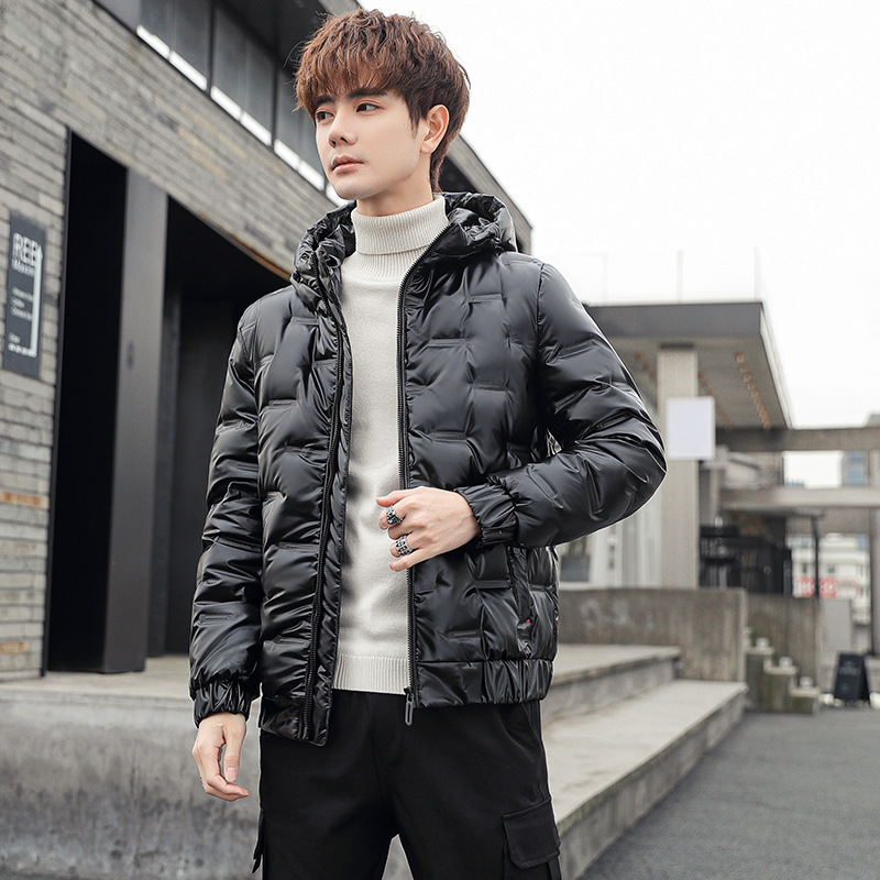 Winter casual warm white duck down solid color spot gray thick zipper youth down jacket handsome men