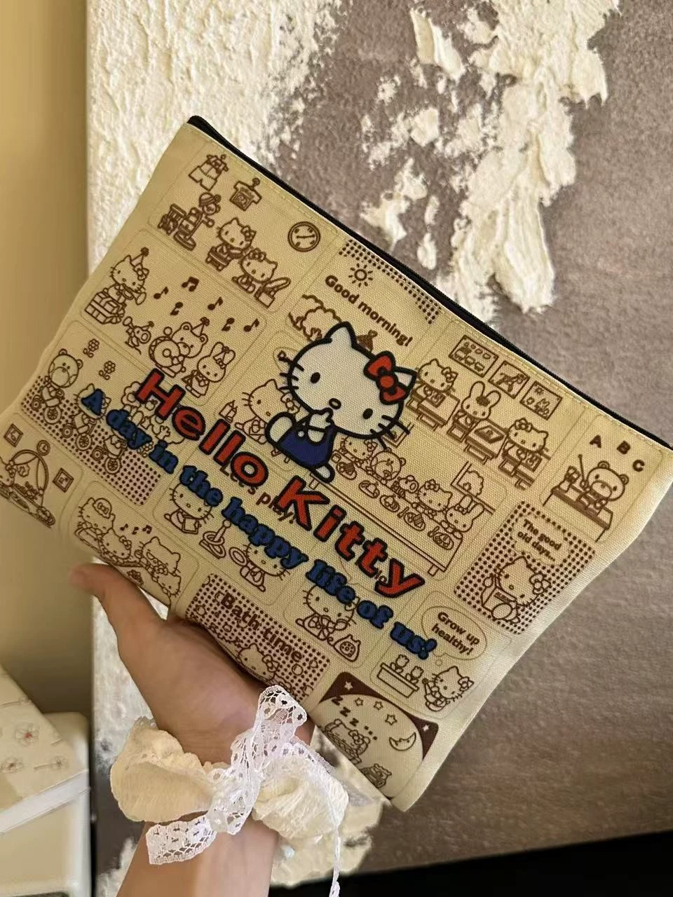 Клатч (Hello Kitty), маленький карман для хранения, ткань с принтом, молния, лёгкий 0,03 кг