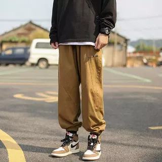 复古裤子男秋季高街拼接束脚工装裤新款潮牌宽松百搭休闲裤男长裤