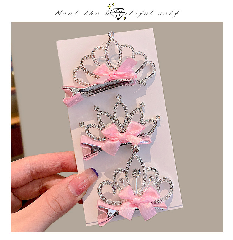 Kid's Princess Cute Crown Rhinestone Hair Clip display picture 1