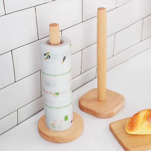 Kitchen paper towel rack Japanese-style beech vertical wooden roll paper rack storage rack plastic wrap lazy wipe arrangement rack