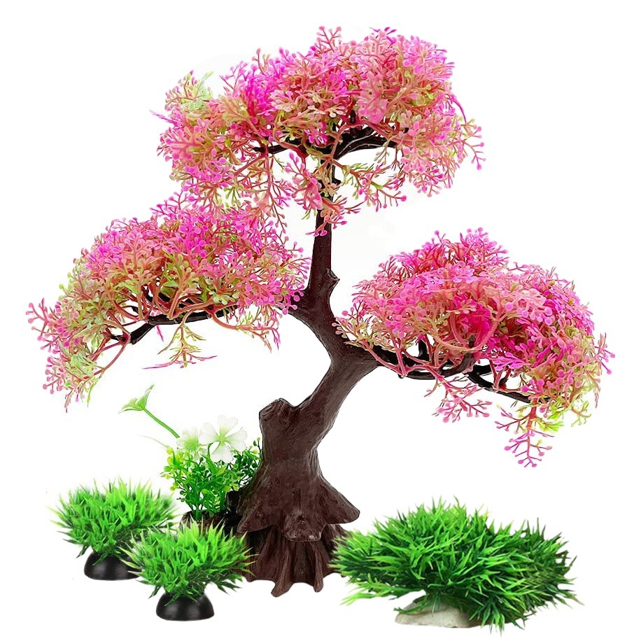 Acuario, acuario, acuario, acuario, acuario, hierba plástica, pino, árbol curvo, bonsai, planta, árbol, árbol, paquete de combinación de mascotas trepadoras