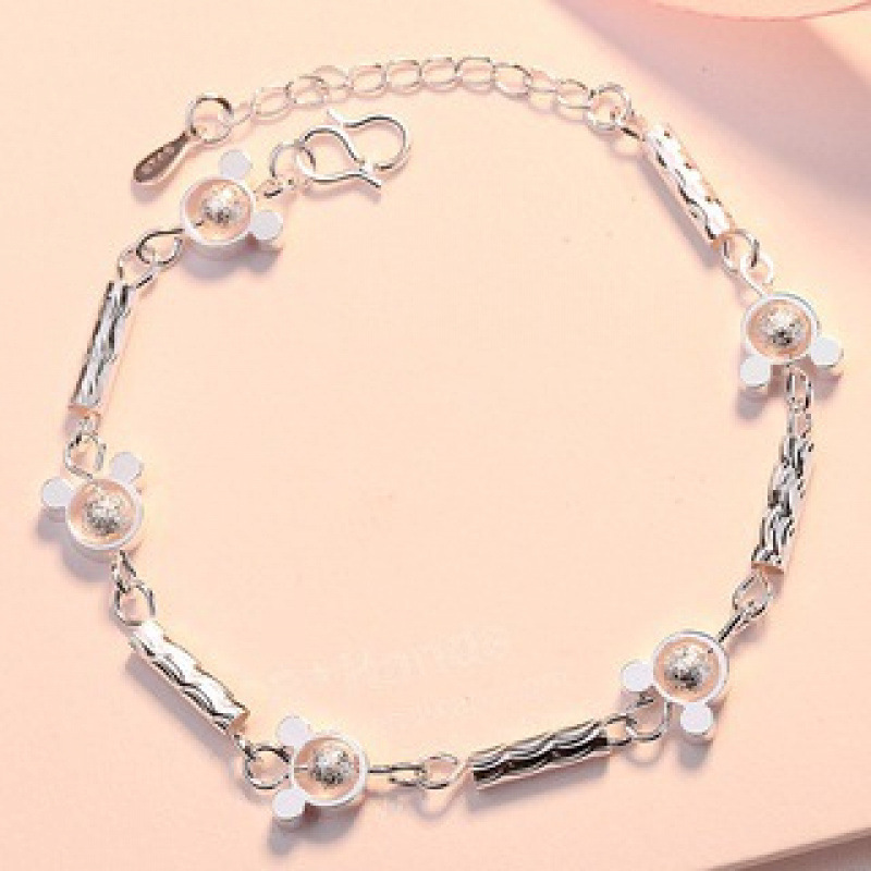 WYF107-White transparent hollow string bear silver bracelet #SZ048