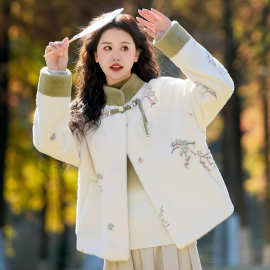 新中式轻国风盘扣皮毛一体短外套女秋冬新款毛毛皮草冬装上衣