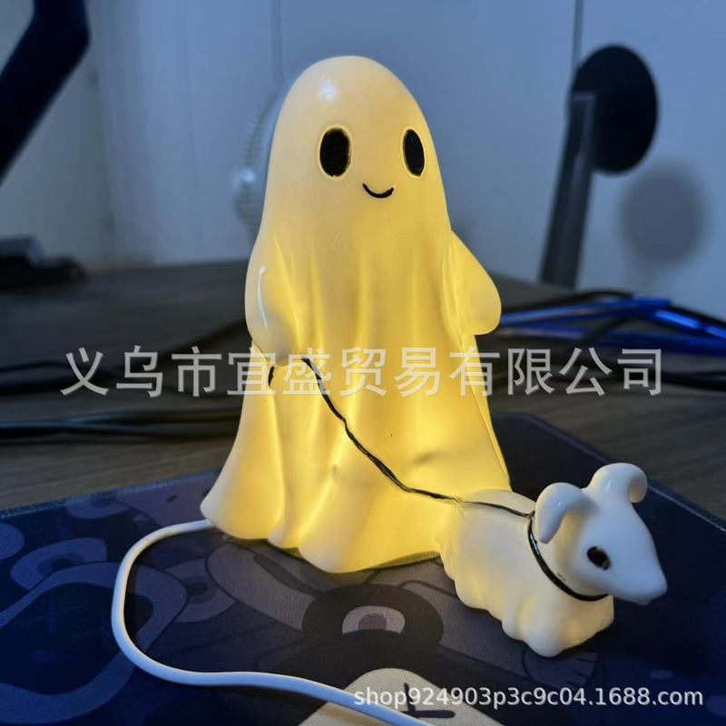 国境を越えた新型ハロウィーン幽霊が犬を散歩するUSB照明夜光小夜灯ledランプのデザイン家の明かりの置物|undefined