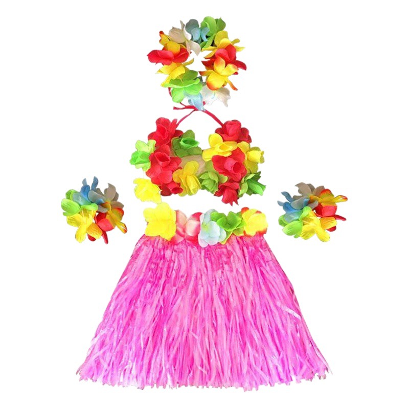 Fábrica al por mayor carnaval fiesta falda de paja traje Hawaiano hula danza fiesta vestir niños adultos danza falda de paja