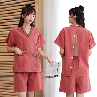 Moxibustion Clothing, Pure Cotton Front and Back Cardigan, Special Clothing for Traditional Chinese Medicine Therapy, Open-Back Massage and Sweat Steaming Clothing, Button-Down Beauty Salon Clothing