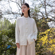 26春季棉麻中式复古国风苎麻立领盘扣衬衫女外套太极打坐服
