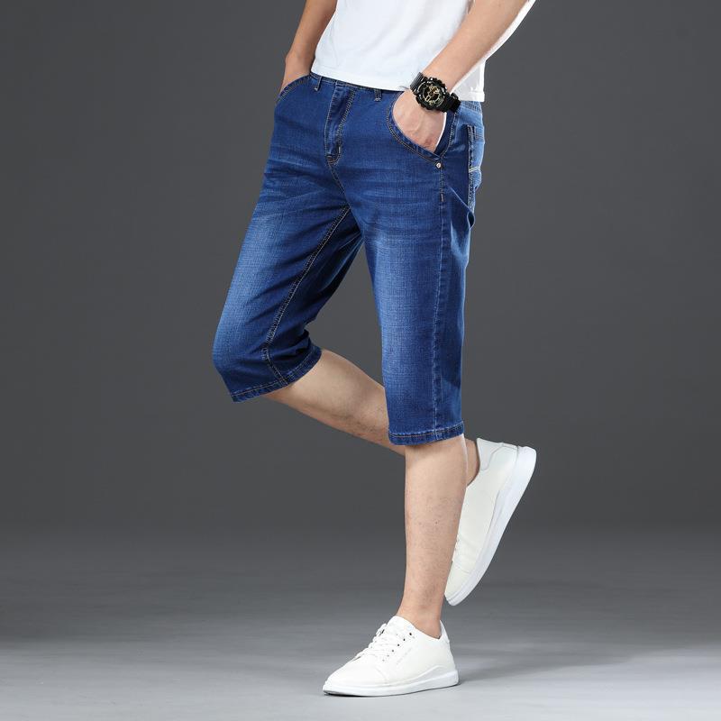 Trendy Brand Men's Jeans Stretch Capri Pants Men's Stretch Slim Fit Quality Straight Tube Youth 7 Pants INS Super Hot