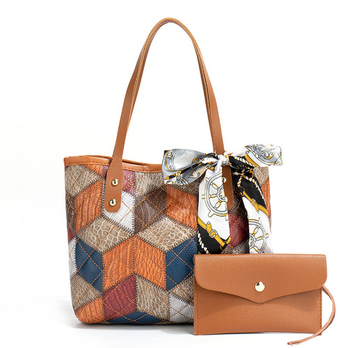 Multicolor diamond print handbag 2024 new fashion trend women's combination bag coin purse silk scarf shoulder bag