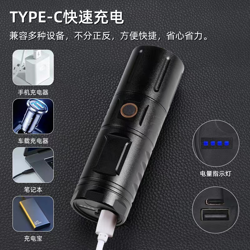 Linterna ultrabrillante, portátil, recargable, láser blanco, zoom telescópico, linterna de aleación de aluminio para exteriores