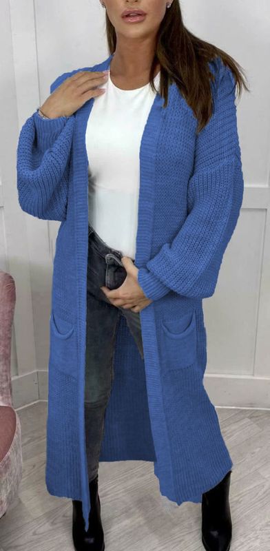 亚马逊秋冬长款开衫跨境大码宽松开襟毛衣欧美外贸针织灯笼袖外套|undefined