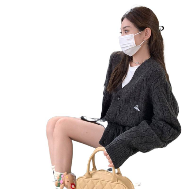 秋冬羊绒开衫女针织领韩版宽松显瘦刺绣学院风大码羊毛毛衣外套|undefined