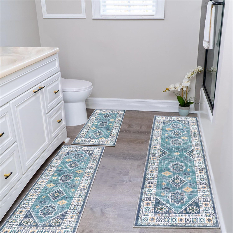 Cross-Border Light Luxury Ethnic Style Floor Mat Crystal Velvet Kitchen Special Water-Absorbent and Oil-Absorbent Strip Set Stain-Resistant Entrance Carpet