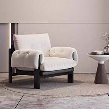 轻法式实木椅田园中古风单人沙发椅复古设计师客厅简约实木休闲椅